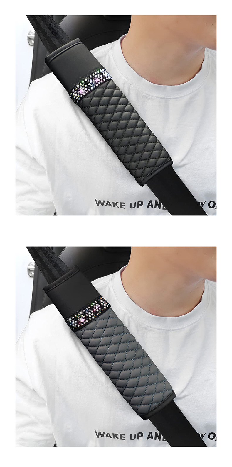 New Car Seat Belt Shoulder Cover Leather Diamond-Encrusted Rhinestone Four-Season Universal Protective Cover Cross-Border Hot Wholesale