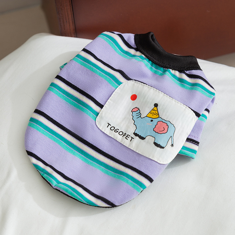 Primavera y verano perros chaleco delgado a rayas de dibujos animados elefantes camisetas de dos patas perros pequeños y medianos gatos ropa de perros