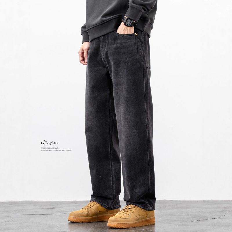 Light Wash Denim Jeans for Men, Straight Loose Wide-Leg, Plus Size, Trendy Casual Black Pants for Teenagers, Autumn and Winter Style Light Wash Denim Jeans for Men, Straight Loose Wide-Leg, Plus Size, Trendy Casual Black Pants for Teenagers, Autumn and Winter Style