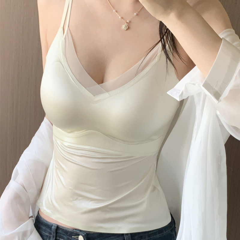 Japanese-Style Lace Camisole for Women, Silk Satin Backless Bra, Wireless Sexy Bra, Integrated Ice Silk Undershirt Japanese-Style Lace Camisole for Women, Silk Satin Backless Bra, Wireless Sexy Bra, Integrated Ice Silk Undershirt