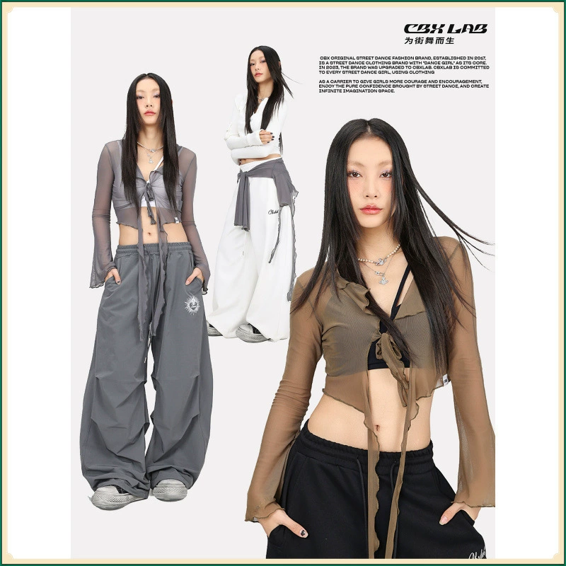Street dance trendy brand tassel mesh jazz dancing waist with kpop Latin dance multicolor personality waist blouse hip hop dance
