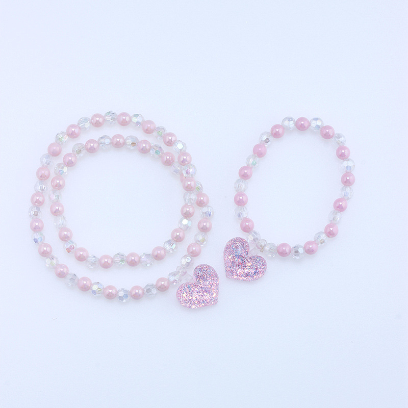 Cute Heart Shape Artificial Crystal Resin Beaded Girl's Necklace display picture 5