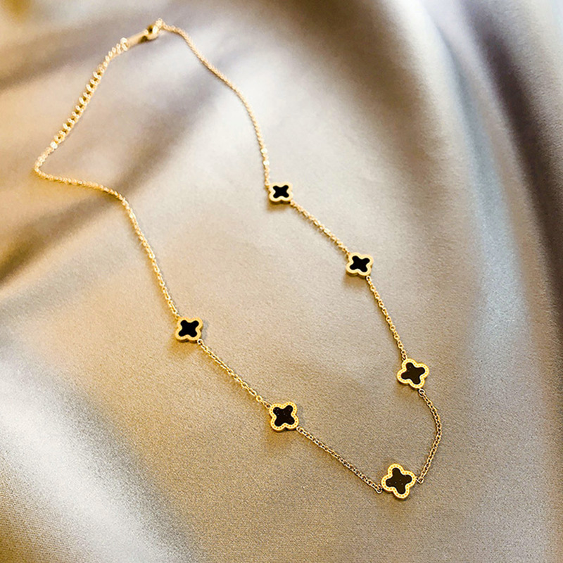 Klaverblad ketting met bloemhanger voor dames_voghion.com