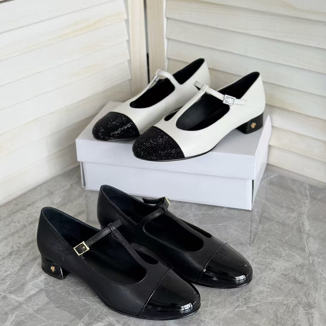 拼色TB小香风女鞋百搭粗跟鞋玛丽珍中跟浅口瓢鞋法式T字带公主鞋6