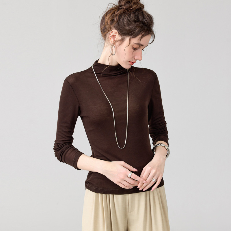 [Contains Mulberry Silk] 26 Early Spring New Fashion Simple and Soft Semi-High Collar Base Layer Elegant Women's Knitwear