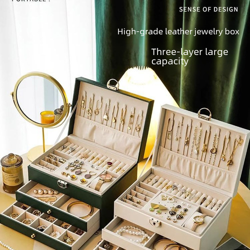 Large-capacity lightweight luxury high-end exquisite jewelry box  new lockless necklace earrings ear stud anti-oxidation storage box