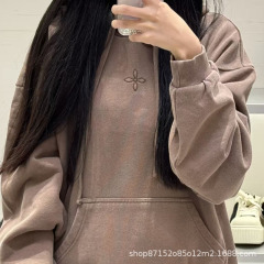 SMFK十字雕像阔身迷彩运动帽衫复古套头卫衣秋季新品