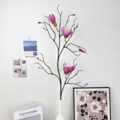 枯枝EVA玉兰仿真花3头紫玉兰家居室内摆件高级感花艺造景跨境批发