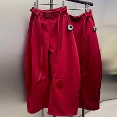 韓国 badblood bcac シリーズアメリカンレッドカジュアルパンツレディースニッチデザインストレートパンツズボン