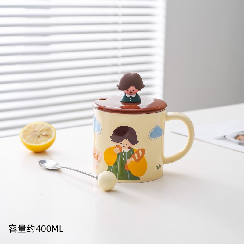 Leche fufu dibujos animados lindo taza chica Taza de cerámica pareja taza de agua oficina en casa taza de desayuno con tapa cuchara