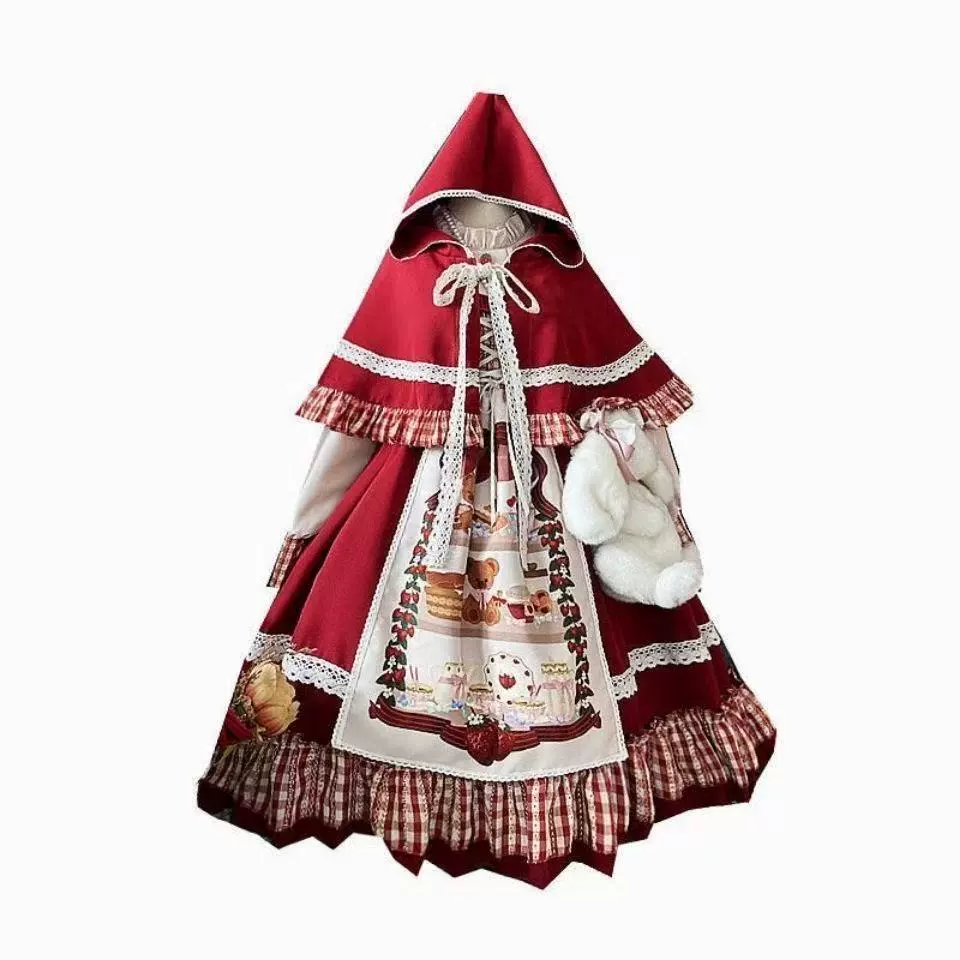 Красная Шапочка, рождественская милая юбка, косплей, стиль Lolita, полный набор, Lolita OP