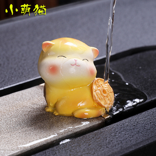 Money cat resin color-changing teacup pet cute little kitten tea table tea toy decoration ornament Gongfu tea set tea ceremony accessories