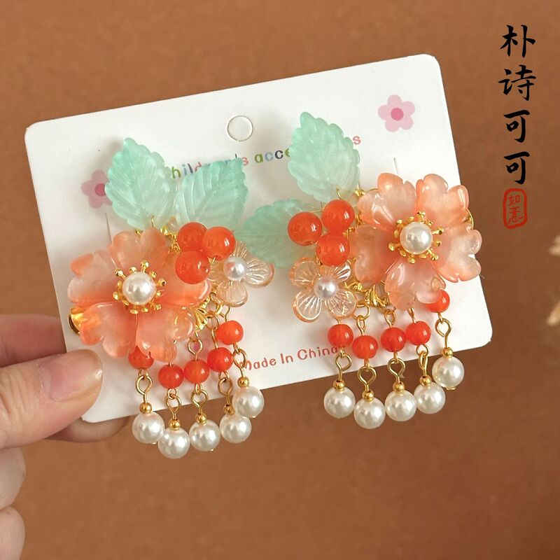超仙手作 ~ 中国式古風瑠璃流蘇児童ヘアピン髪飾り対クリップヘアアクセサリー|undefined