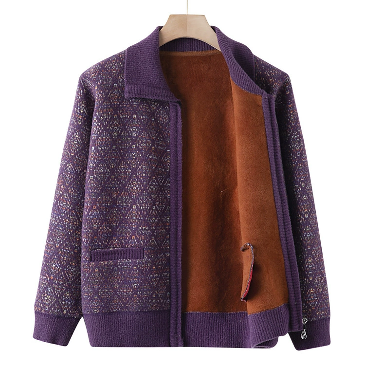 Иностранная мама новый свитер пальто среднего и пожилого возраста вязаный свитер бабушка осень и зима плюс бархатный толстый кардиган топ