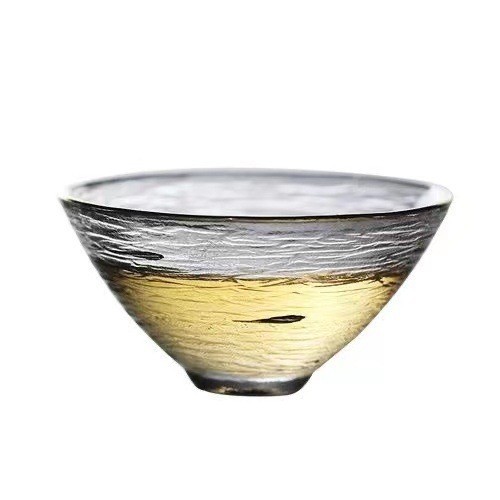 Taza para degustación de té, taza de té pequeña de vidrio, juego de té Kung Fu, taza cónica transparente resistente al calor con pintura dorada para el hogar, taza de vidrio martillado. image 6