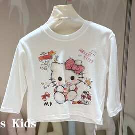 新款长袖T恤可爱手绘HelloKitty印花小童柔软圆领百搭打底衫童装