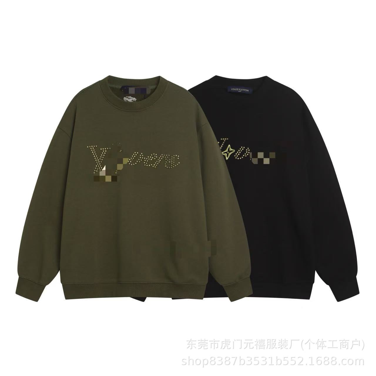 高版本.驴家2025新款字母LOGO烫钻柳钉绣花休闲男女款L家长袖T恤