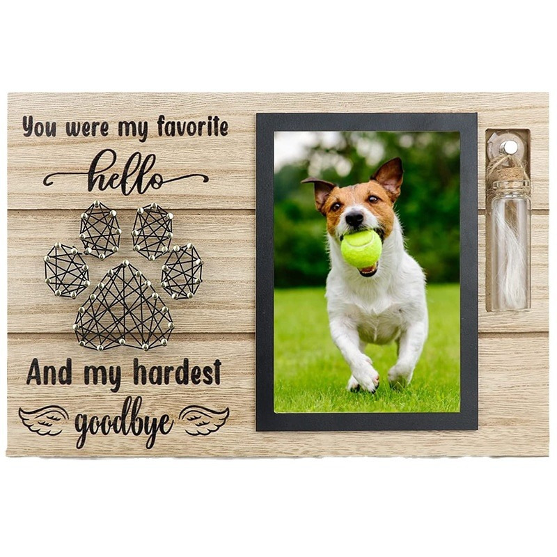 En stock de madera para mascotas marco de fotos Mesa creativa mascota perro colgante Marco de Fotos Perro pies sinuoso conmemorativo