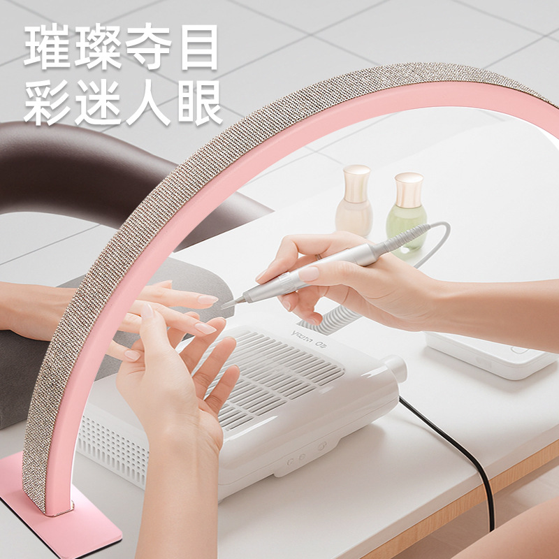 Espectro completo belleza lámpara de media luna pestañas bordadas manicuras pestañas frías luz suave lámpara de escritorio LED luz de noche