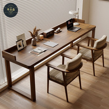 美式实木书桌电竞桌电脑桌子家用双人学习桌写字桌卧室靠墙长桌子