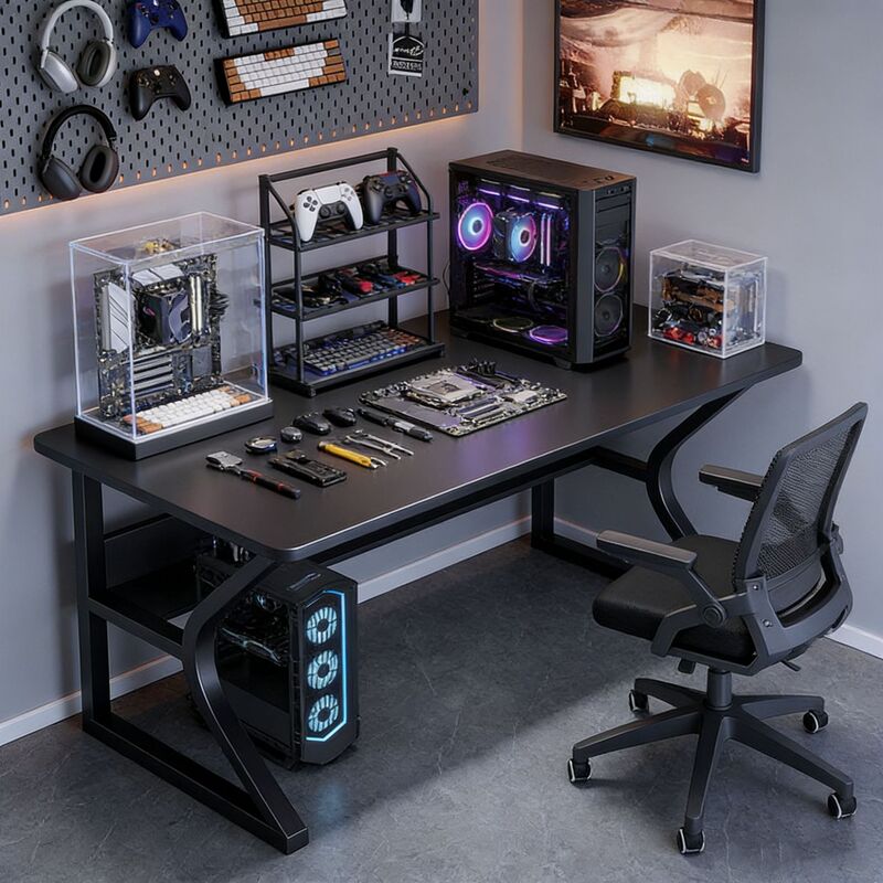 E-Sports Style Computer Desk, Home Office Desk, Repair Desk, Gaming Streamer Live Broadcast Desk with Storage Rack, Study Desk E-Sports Style Computer Desk, Home Office Desk, Repair Desk, Gaming Streamer Live Broadcast Desk with Storage Rack, Study Desk