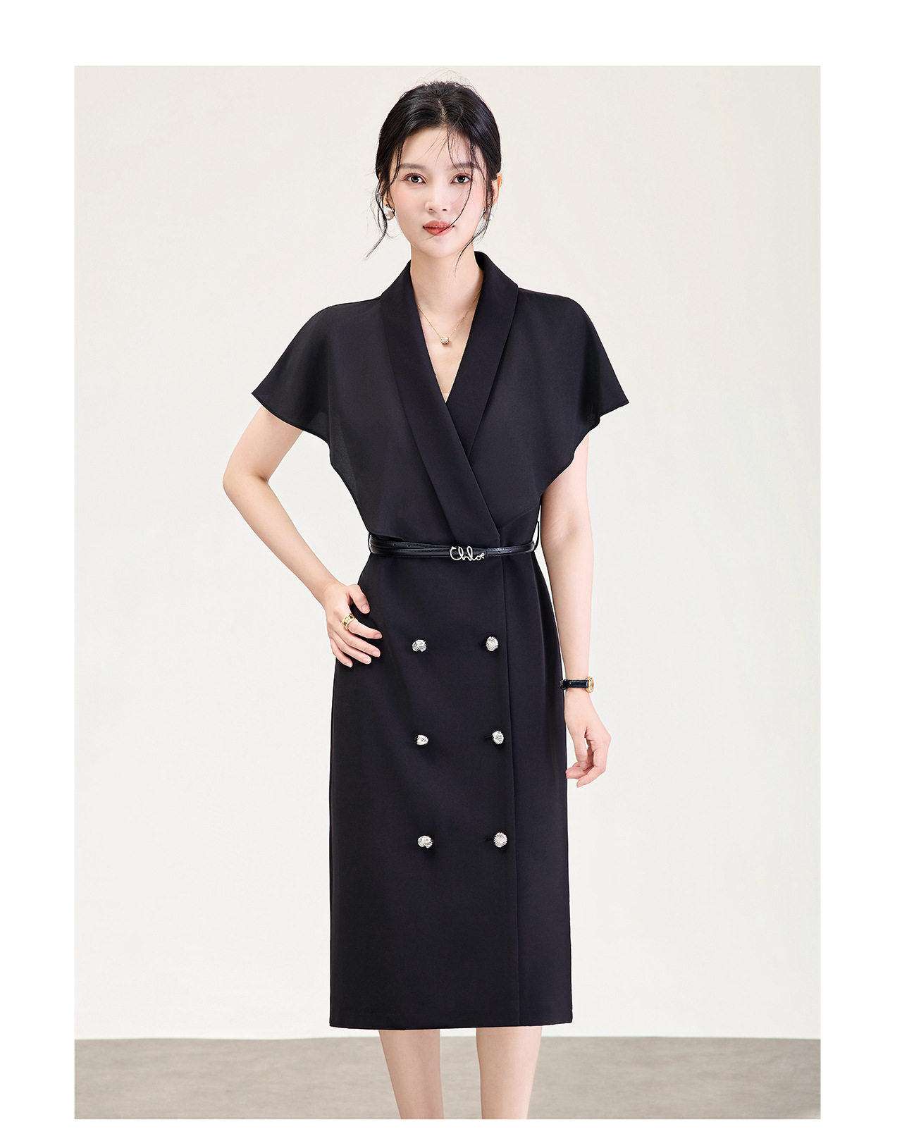 Đầm chữ A công sở nữ cao eo thiết kế độc đáo — màu đen chi tiết 18