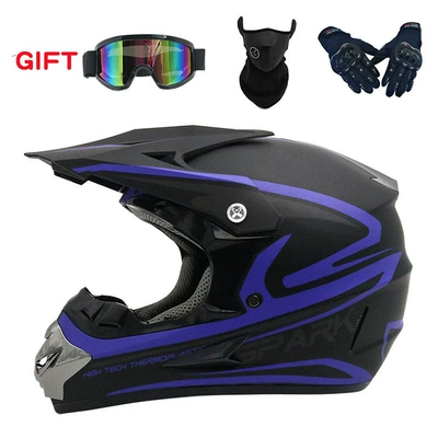 Motosiklet kaskı (dəbilqə) — men and women riding electric - matte-blue-fleet-goggles-mask-black-gloves-s