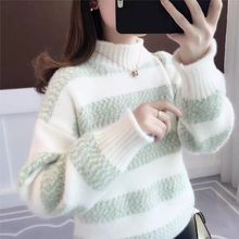 秋冬季雪尼尔新款女装加厚学生毛衣女宽松外穿半高领针织打底衫