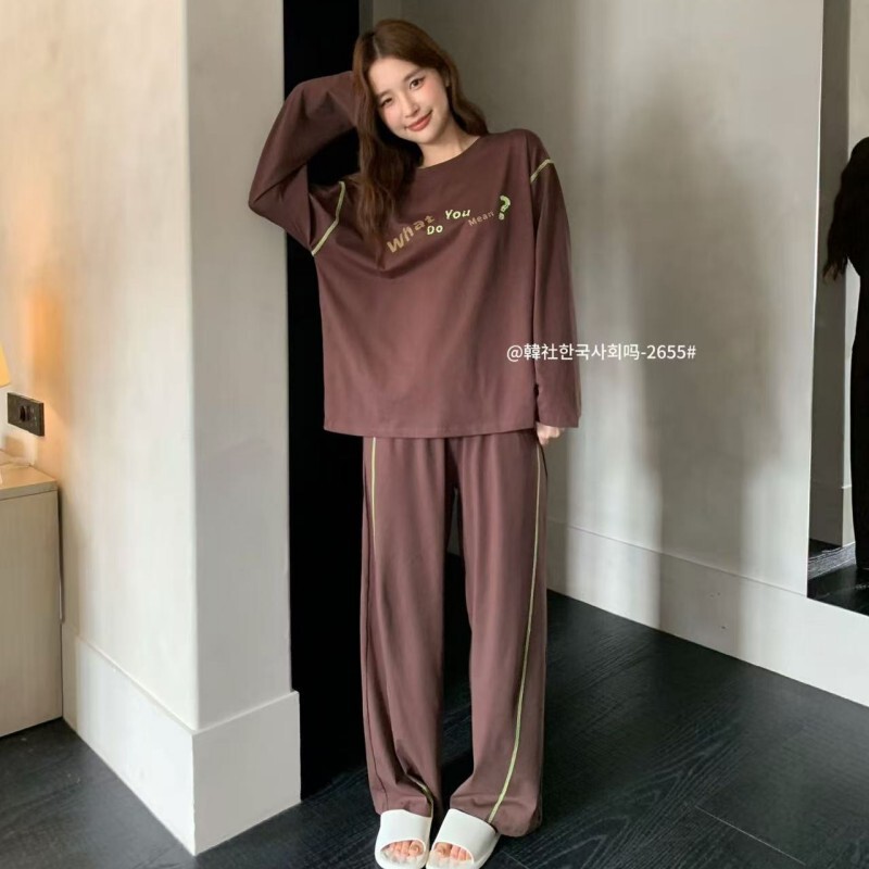 2655 # Han She's new autumn and winter casual loose long-sleeved long-pants pure cotton home wear for women, comfortable round-neck pajamas 2655 # Han She's new autumn and winter casual loose long-sleeved long-pants pure cotton home wear for women, comfortable round-neck pajamas