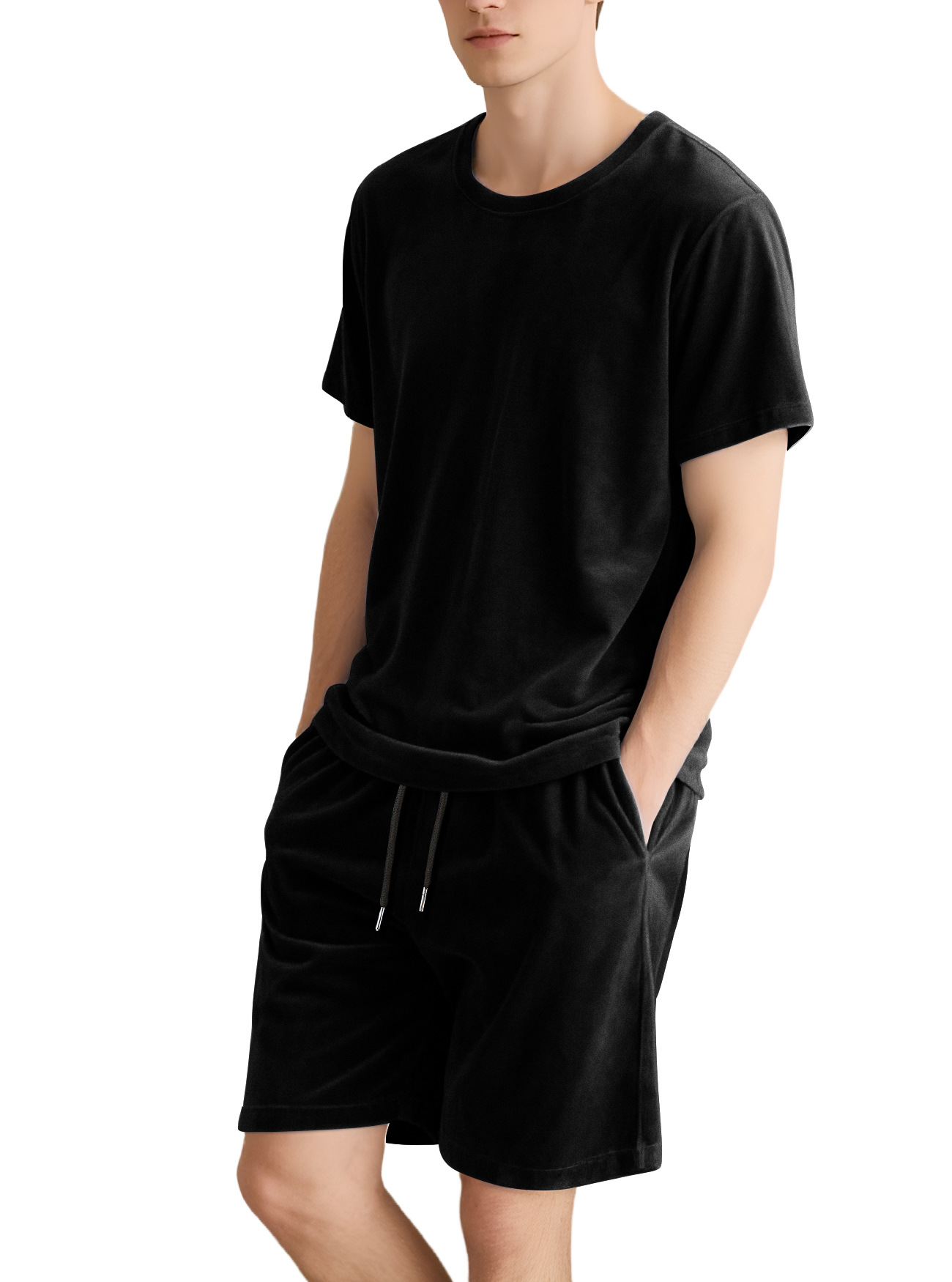 Nuevo transfronterizo de Europa y América Amazon TEMU nuevo hombre de manga corta pantalones cortos deportivos casuales cuello redondo T-shirt de color sólido