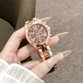潮流玫瑰金多盘咖色罗马刻度表盘多计时功能石英机芯打造个性单品