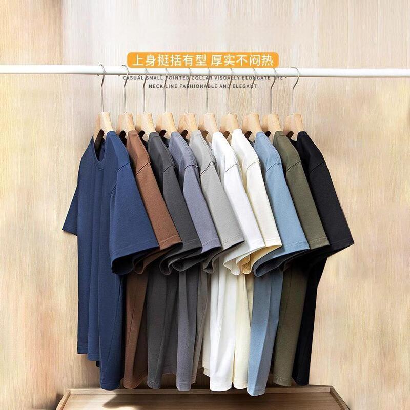 Heavyweight Pure Cotton Short-Sleeve T-Shirt for Men, Summer Loose Half-Sleeve Solid Color Everyday Retro Casual Base Shirt, Fashionable Style