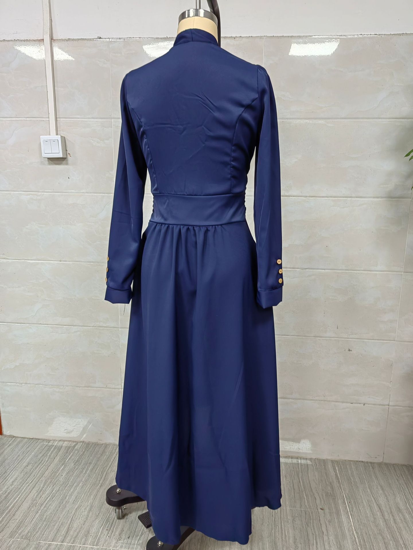 Elegant Waist Cinching V Neck Puff Sleeve Dress Full Skirt Women's Clothing_ecoleips.com
