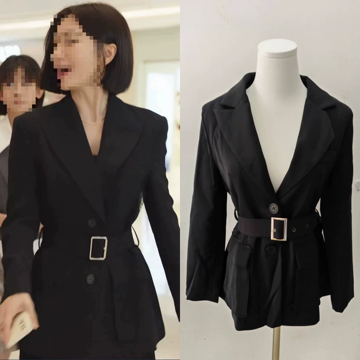 Долгосрочный склад 2025 осень звезда Цин Лан стиль черный блейзер женский стройный блестящий костюмный пиджак