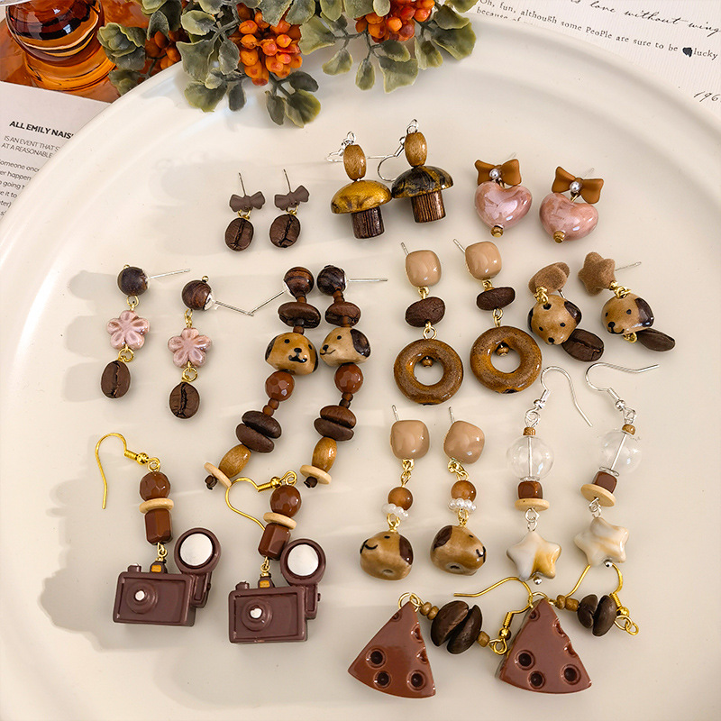 yiyan original natural coffee bean earrings collection niche design coffee color beaded earrings maillard earrings in