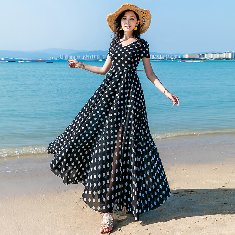 Summer shiffon red long retro dress