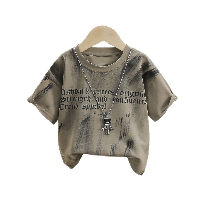 7907 camiseta de manga corta para niños verano chico fresco y guapo calle frita media manga camiseta 2024 nuevo top de verano para bebé