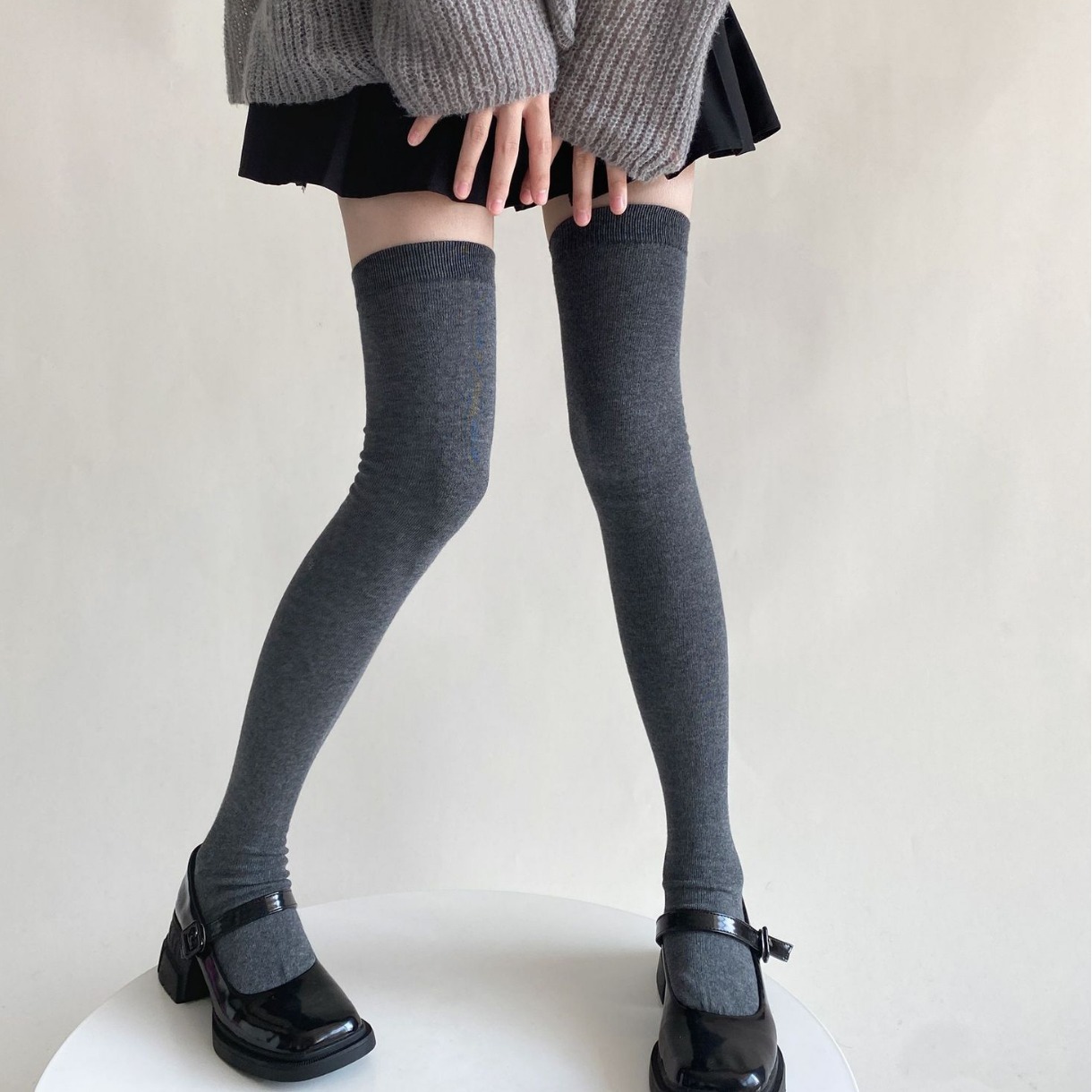 Long Socks Women's Knee-high Socks Autumn And Winter Black Gray Lengthened Thigh Socks Japanese JKSimple All-match Spring And Autumn