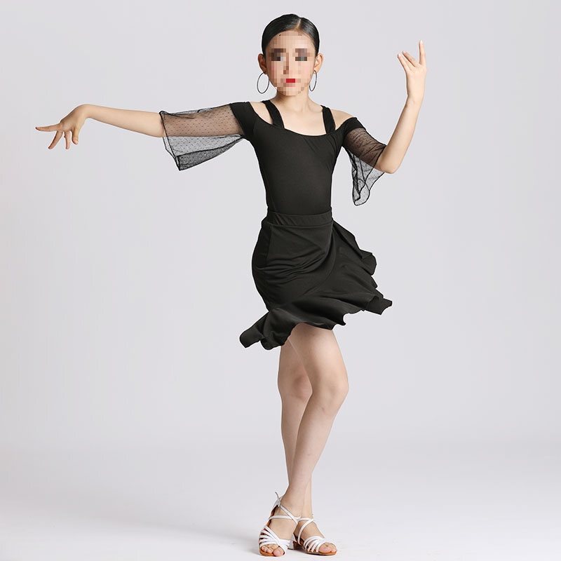 ラテンダンス服女子児童練習服2025夏分体セットストラップ流蘇スカート少年試合規定ダンス服|undefined