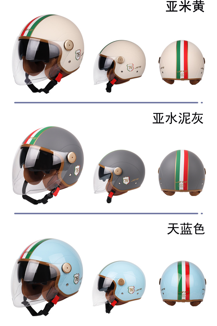Jiarui Motorcycle Half Helmet for Men and Women, Harley Helmet, Double Mirror, All-Season Warm Retro Style Safety Helmet