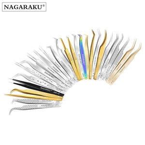 NAGARAKU [嫁接睫毛镊子美睫精密开花直镊弯镊海豚夹金羽夹美妆工具]