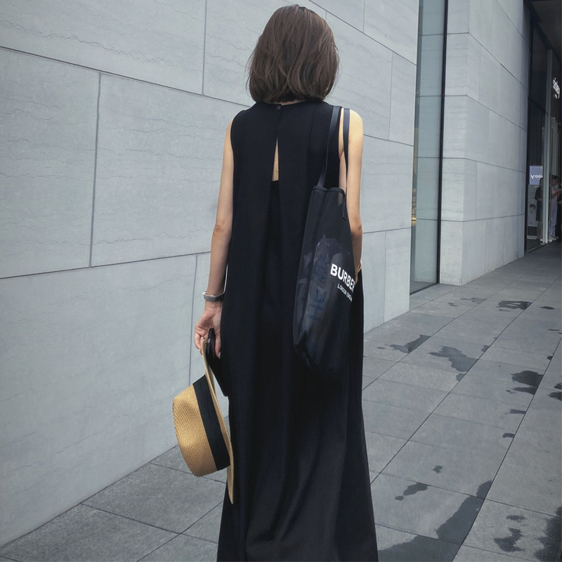 2025 New Linen Sleeveless Vest Long Design Dress Long Skirt Backless Temperament Literary Style