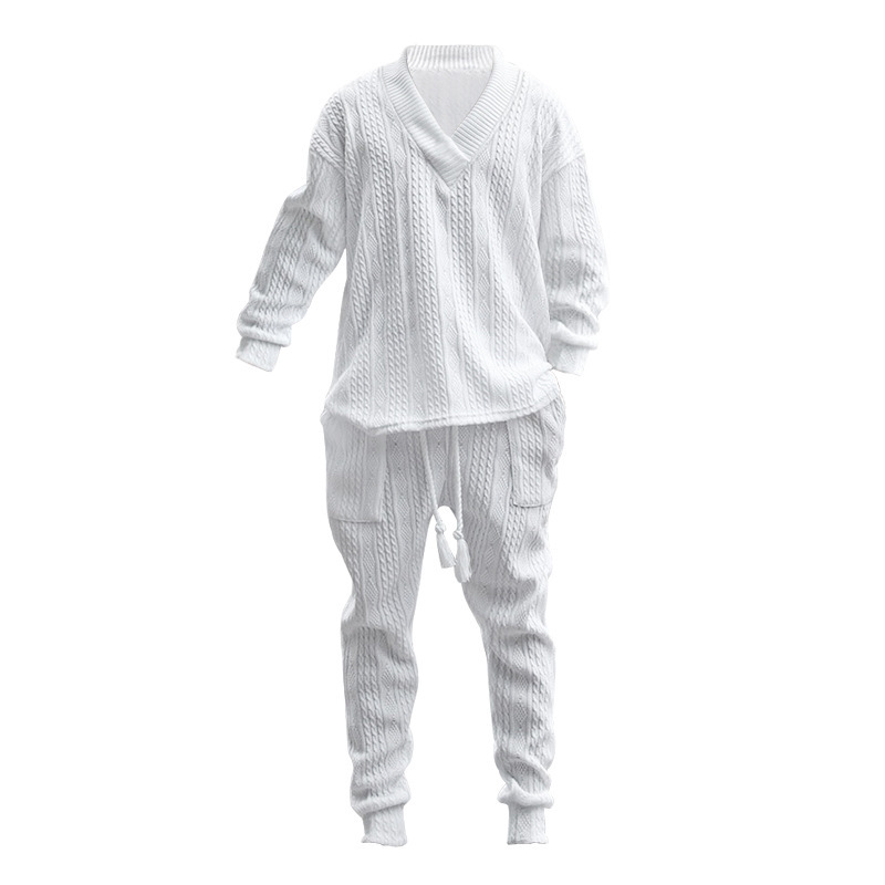 Set autunnale uomo maglieria jacquard con pantaloni collo a v_voghion.com