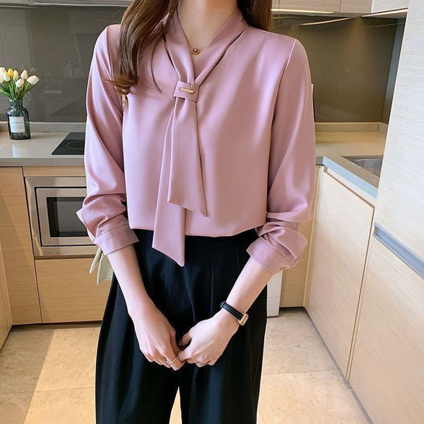 Spring professional white elegant shirt with bow