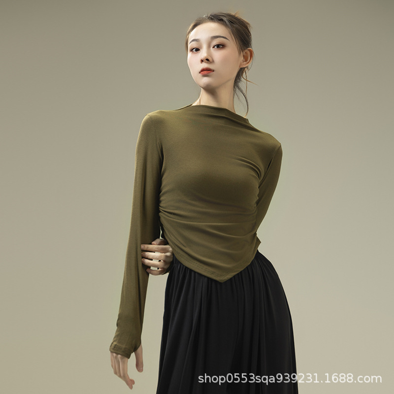 Modern Dance Long-sleeved Knitted Finger Dance Clothing Classical Dance Slim Top Practice Clothing Adult Women's Yoga Body Suit