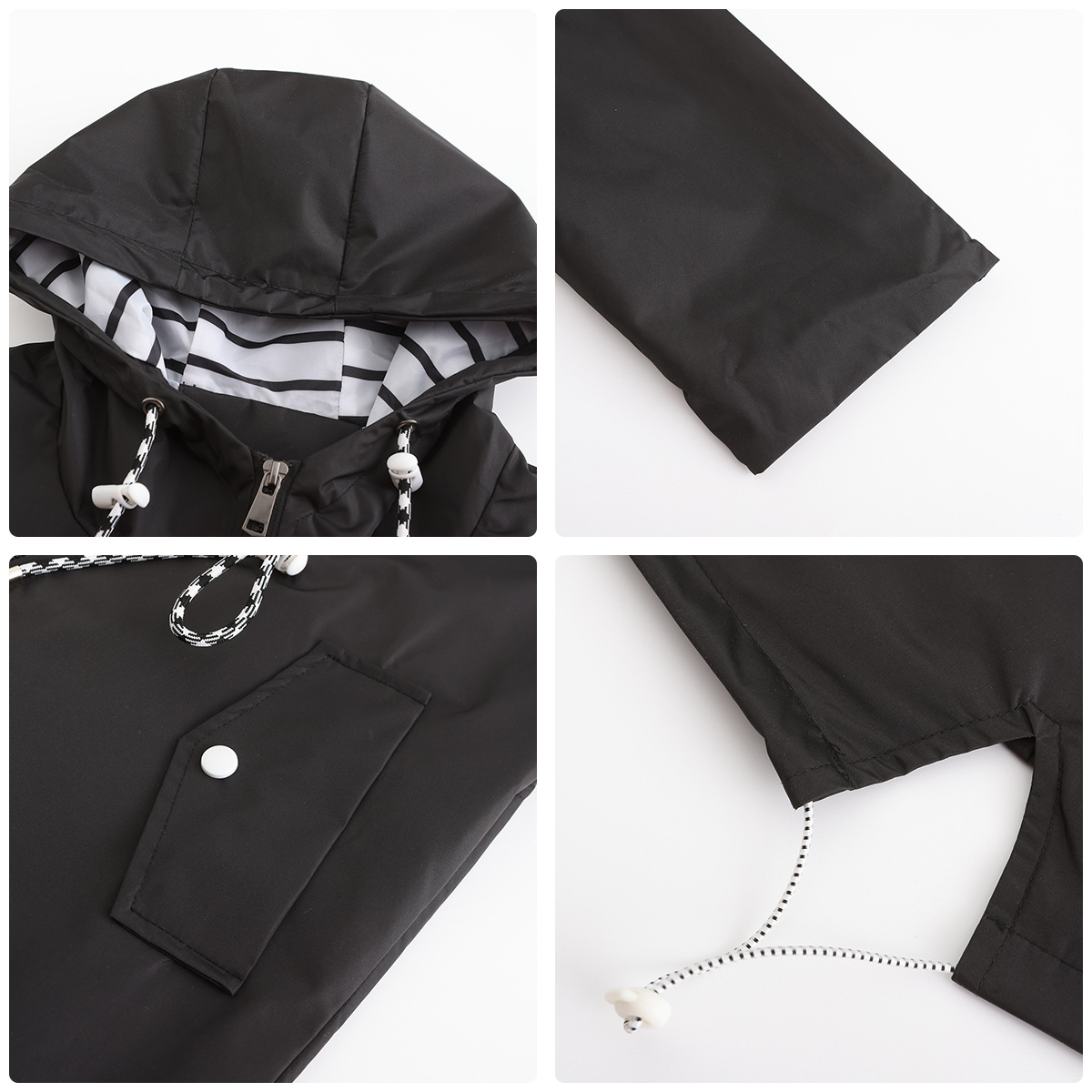 nieuwe lange mouwen anti-spatwater lange windjack dames capuchon gestreepte regenjas cross border plus size dameskleding_voghion.com