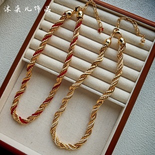 Middle vintage twist golden pearl Angora red crystal pearl bead necklace