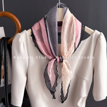 拼色小三角方巾丝巾女护颈系脖围脖子搭配衬衫领巾压皱纱巾薄围巾