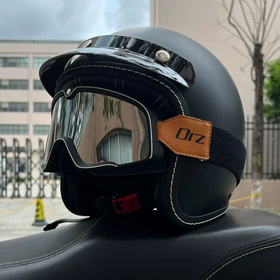 Motosiklet kaskı (dəbilqə) – for All Seasons, Can Be Equipped with - matt-black-retro-black-silver-goggles-m