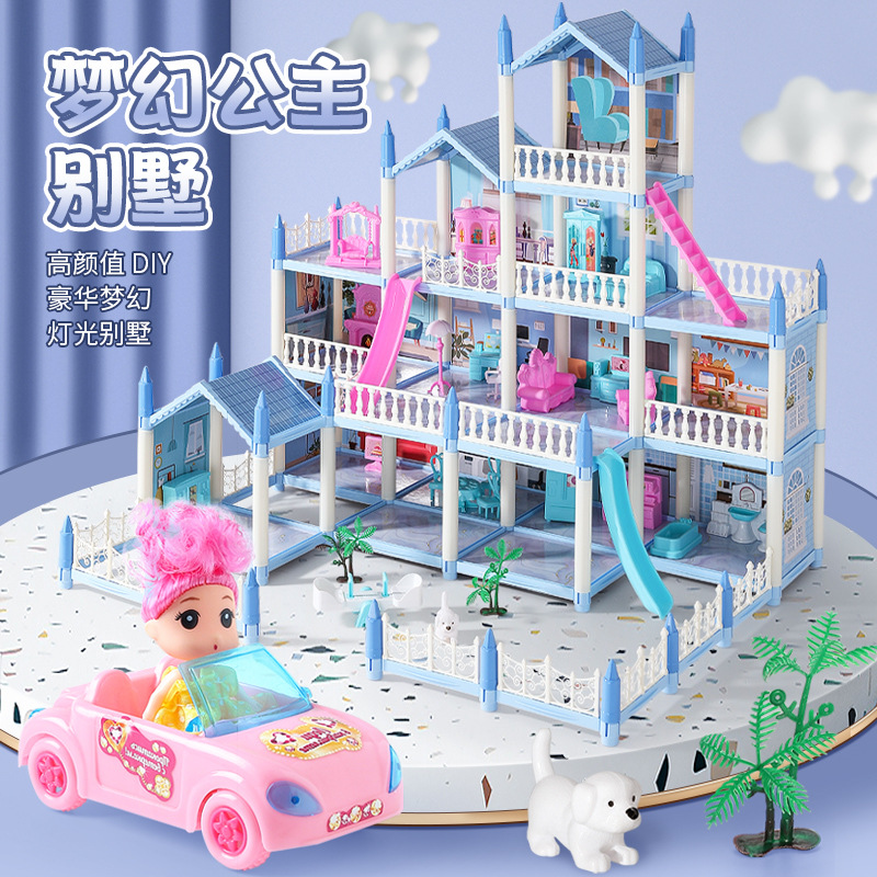 Los niños juegan a las casitas de muñecas de juguete Casa de ensueño Villa Castillo traje chica simulación DIY montado regalo de cumpleaños